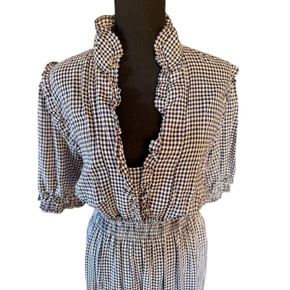 Max Studio Gingham Ruffle Midi Dress Navy Check, Size XL - Picture 3 of 8